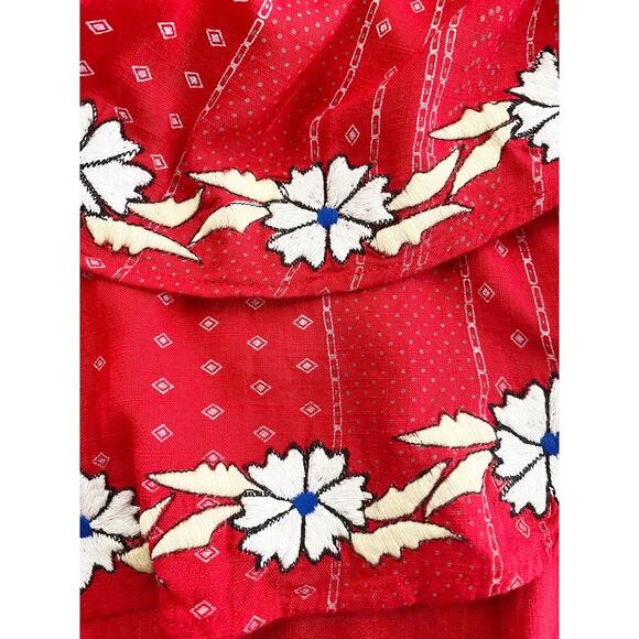Piper By Townsen Red Mini Tiered Smocked Skirt Floral Embroidery Flowy Flirty - Picture 3 of 6